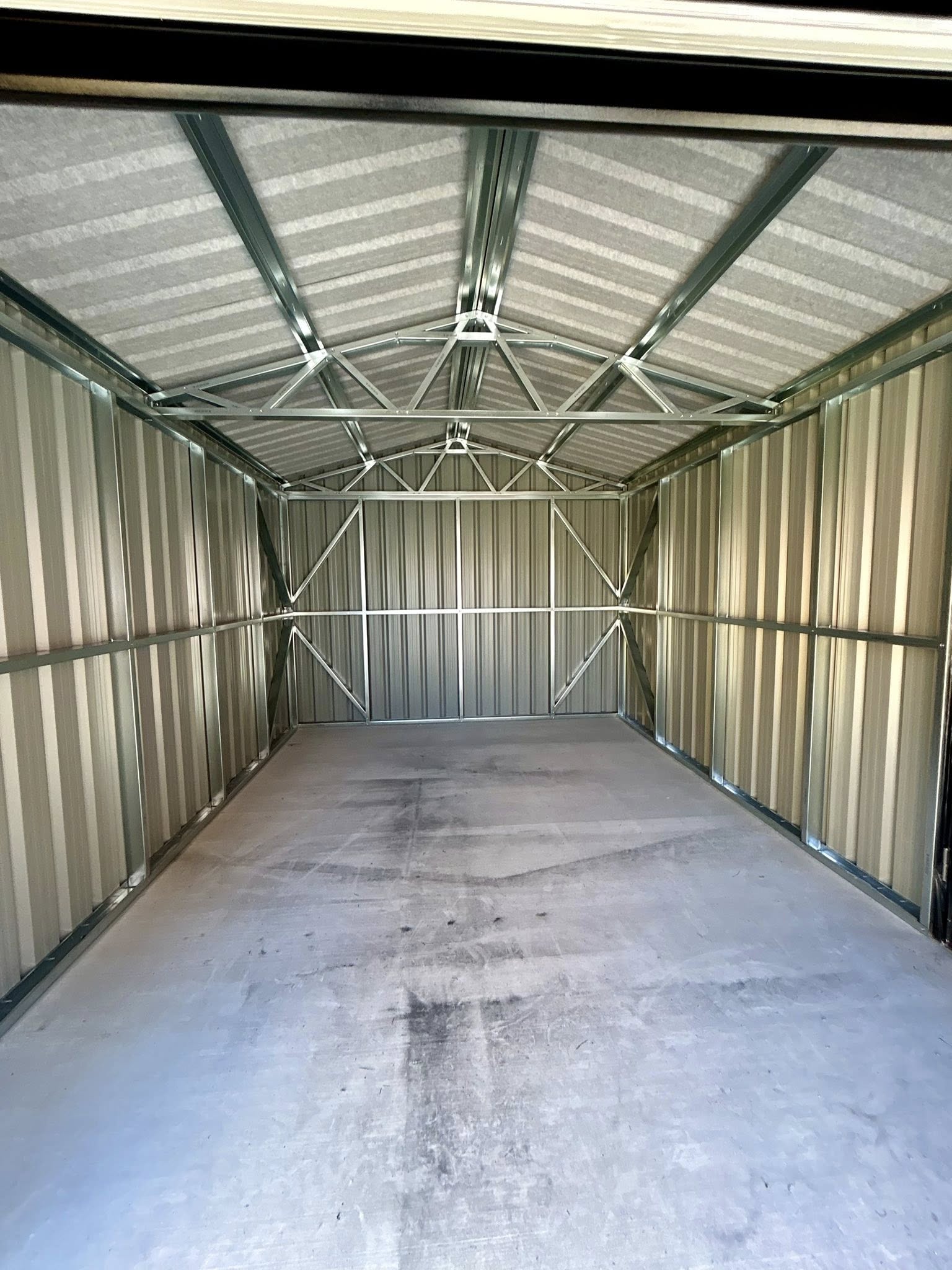 inside of large galvanised shed by MD Garden Sheds2GO