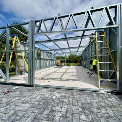 exterior of modular building being installed